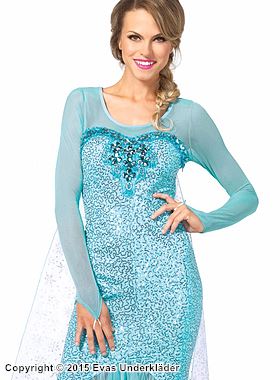 Elsa, die Schneekönigin aus "Die Eiskönigin", Kostüm-Kleid, Strasssteine, Pailletten, Schneeflocken